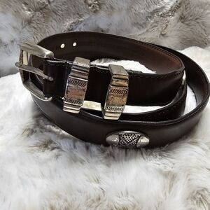Men's Brown Leather Belt with Silver Accents